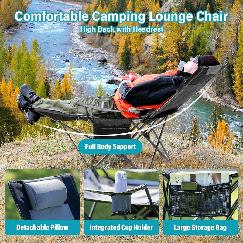 Reclining Camping Chair with Foot Rest, Folding Lounge Chair for Adults,Outdoor Chair Support 300 lbs with Adjustable Backrest ⋓ Holder Portable Recliner Beach Chair for Lawn Outside,Gray - Image 3